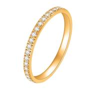 Wycian Anillo Promesa Mujer, Anillo Mujer Dorado Circonia Cúbica Acero Inoxidable Tamaño 9,5 2mm Redondo con Zirconia Cúbica Blanca para Hermana