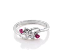 Wycian Anillo Promesa Mujer Oro Blanco De 18 Quilates Rubí Alas con Rubí Y Moissanita Tamaño 6,75 Actualización 3.0 Para Tía Graduación Joyas