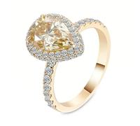 Wycian Anillo Promesa Oro Anillo De Compromiso Mujer Oro 18K Amarillo Moissanita con Moissanita Champán En Forma De Pera De 1 CT Tamaño 6,75 Moda Para Señoras Graduación Joyas