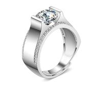 Wycian Anillo solitario de oro blanco de 14 quilates para hombre, anillo protector de diamante de laboratorio, circonita cúbica redonda, geométrica, tamaño N 1/2, moderno para joyería de graduación