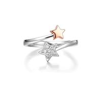 Wycian Anillo Unico Anillo Compromiso Diamante Oro Blanco de 9 Quilates Y Oro Rosa con Diamante de 0,06 CT Talla 11 Sólido No Chapado Popular para Señoras Día de La Madre Joyas