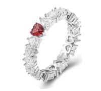 Wycian Anillo Unico Anillos Mujer Corazon Oro Blanco De 9K Rubí Creado En Laboratorio; Moissanita Corazón Tamaño 6,75 Moda Para Señoras Graduación Joyas