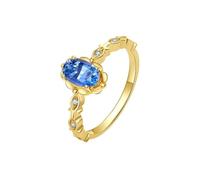 Wycian Anillo Zafiro Anillo de Oro Mujer 9K Fino con Zafiro Azul Ovalado de 0,5 CT Talla 25 Sólido No Chapado Moda para Señoras Graduación Joyas