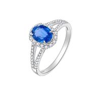 Wycian Anillo Zafiro Anillos Mujer Azul Oro Blanco de 9 Quilates Elegante con Zafiro Y Diamante de Forma Ovalada Talla 6,75 Sólido No Chapado Actualización 3.0 para Señoras Graduación Joyas