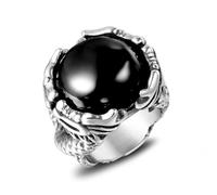 Wycian Anillos Boda, Anillos de Promesa Inoxidable Tamaño 25 21.9mm Dragones Dobles con Piedra Negra para Madre Joyas