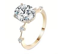 Wycian Anillos Compromiso Mujer Oro Anillo Oro Mujer 18K Amarillo Moissanita con Moissanita De Forma Ovalada De 3 Quilates Tamaño 6,75 Moda Para Hermana Graduación Joyas