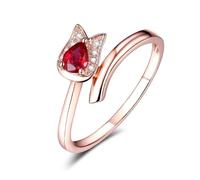 Wycian Anillos de boda de oro rosa con piedra natal, rubí creado en laboratorio de 18 quilates, 0,3 quilates, corazón, paloma, sangre, turmalina, tamaño K 1/2, sólido, no chapado, moda para esposa y