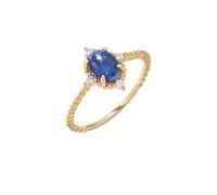 Wycian Anillos de Compromiso con Zafiro Anillo de Oro Mujer 9K Fino con Zafiro Ovalado de 0,8 CT Y Diamante de 0,05 CT Talla 6,75 Sólido No Chapado Moderno para Señoras Graduación Joyas