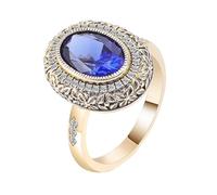 Wycian Anillos De Compromiso con Zafiro Anillo Oro 9 Kilates Mujer Patrón De Flores Vintage con Zafiro Azul Ovalado De 2 Quilates Tamaño 6,75 Popular Para Tía Graduación Joyas
