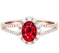 Wycian Anillos de flores para mujer, anillo de rubí creado en laboratorio, oro de 18 quilates, flor ovalada, tamaño T 1/2, sólido, no chapado, moderno para esposa, joyería de graduación, K 1/2, Oro de