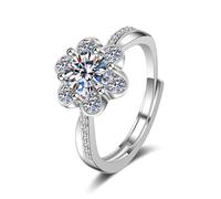 Wycian Anillos de promesa que no vuelven tu dedo verde, anillo de oro blanco de 14 quilates para mujer, flor de moissanita con circonita cúbica, tamaño H 1/2, joyería de compromiso para mujer, P 1/2