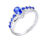 Wycian Anillos de promesa que no vuelven tu dedo verde, anillo de zafiro creado en laboratorio, oro blanco de 18 quilates, 4 garras ovaladas con zafiro de 1,06 quilates y diamante, tamaño K 1/2