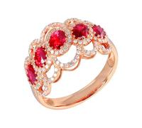 Wycian Anillos de promesa simple para mujer, anillo de rubí hecho en laboratorio, oro rosa de 18 quilates, forma ovalada con rubí rojo de 1,81 quilates y diamante, tamaño I 1/2 sólido, no chapado