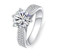 Wycian Anillos Mujer Anillo Piedras Oro Blanco De 9K Moissanita 6 Puntas Redondas Tamaño 11 Moda Para Señoras Día De La Madre Joyas