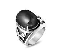 Wycian Anillos Mujer Bisuteria, Anillos de Promesa Inoxidable Tamaño 25 21.6mm Águila con Ágata Negra para Esposa Joyas