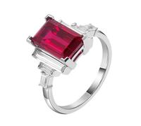 Wycian Anillos Mujer San Valentin Anillo De Promesa Rojo Oro Blanco De 14 Quilates Rubí Creado con Forma De Rectángulo Creado-Rubí 2CT Tamaño 11 Moderno Para Esposa Boda Joyas