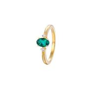 Wycian Anillos Piedra Verde Anillo de Oro Mujer 9K Esmeralda de Laboratorio Ovalada Simple de 4 Puntas de 0,5 CT con Moissanita Redonda Talla 6,75 Sólido No Chapado Moda para Esposa Graduación Joyas