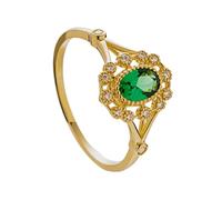 Wycian Anillos Piedra Verde, Anillo Dorado Mujer Circonia Cúbica Oro Amarillo de 14 Quilates Tamaño 9,5 Flor Hueca con Circonita Cúbica Verde Ovalada