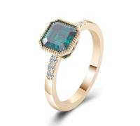 Wycian Anillos Piedra Verde Anillo Oro 14K Mujer Amarillo Esmeralda Creada En Laboratorio Cuadrado Tamaño 6,75 Actualización 3.0 Para Hermana Graduación Joyas