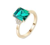 Wycian Anillos Piedra Verde Anillo Oro 14K Mujer Amarillo Moissanita con Moissanita Verde De Forma Cuadrada Tamaño 6,75 Elegante Para Hermana Graduación Joyas