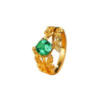 Wycian Anillos Piedra Verde Anillo Oro 9K Mujer Solitario Cuadrado con Diseño de Hojas Mate, Esmeralda de Laboratorio de 1,5 CT Talla 6,75 Sólido No Chapado Moderno para Hermana Graduación Joyas