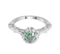Wycian Anillos Piedra Verde Anillo Piedras Oro Blanco De 9 Quilates Moissanita con Moissanita Redonda Verde De 2 CT Tamaño 6,75 Actualización 3.0 Para Esposa Graduación Joyas