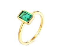 Wycian Anillos Piedra Verde Anillos de Promesa Mujer Oro 14K Solitario Rectangular de Diseño Pulido Simple de Esmeralda de Laboratorio de 1,2 CT Talla 23,5 Moda para Esposa Día de La Madre Joyas