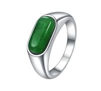 Wycian Anillos Promesa Mujer, Anillo Compromiso Verde Acero Inoxidable Tamaño 15 8mm con Piedra Ovalada para Esposa Joyas