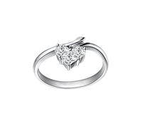 Wycian Anillos Promesa Mujer Anillo Mujer Corazon Oro Blanco de 9 Quilates Corazón con Diamante de Laboratorio de 0,6 CT Talla 25 Sólido No Chapado Simple para Tía Graduación Joyas