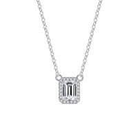 Wycian Collar con colgante de oro para mujer, collar rectangular de moissanita con halo dorado para ella, 40 + 5 cm / 15.7 + 4.8 cm, 9K White Gold-1ct, Oro blanco de 9 quilates, Moissanita