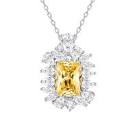 Wycian Collar de citrino para mujer, collares familiares para mujer, racimo de halo rectangular, 40+5 cm/15.7+4.8 cm, 9K White Gold, Oro blanco de 9 quilates, Citrino Moissanita
