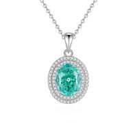 Wycian Collar de oro para mujer, Paraiba se creó con colgante de amistad ovalado halo para ti, oro blanco/platino, 40 + 5 cm, Paraiba wurde geschaffen, Oro blanco de 14 quilates, Moissanita Paraiba