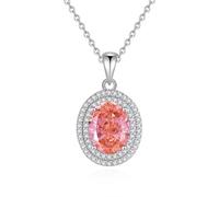 Wycian Collar de oro para mujer, Paraiba se creó con colgante de amistad ovalado halo para ti, oro blanco/platino, 40 + 5 cm, Padparadscha wurde erschaffen, Oro blanco de 14 quilates, Moissanita