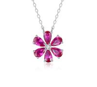 Wycian Collar de piedras preciosas para mujer, cadena dorada de moissanita, flor delicada para ella, oro blanco, 40 + 5 cm, Medio, Platino, Moissanita En el laboratorio, Ruby fue creado. Moissanite