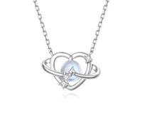 Wycian Collar pequeño de corazón dorado para mujer con piedra lunar azul claro y moissanita, corazón planeta estrella, collares delicados para mujer, 40 + 5 cm/15.7 + 1.9 pulgadas, 40+5 cm, Oro blanco