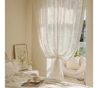 Wycian Cortina de puerta de macramé crema beige tul 2 unidades poliéster flor mariposa altura 274 x ancho 137 cm para dormitorio