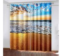 Wycian Cortina para puerta con ojales, multicolor, 2 unidades, poliéster, mar, playa, amanecer, 244 x 244 cm, para dormitorio