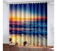 Wycian Cortina para puerta con ojales, multicolor, 2 unidades, poliéster, olas del mar, paisaje de amanecer, 229 x 96 cm, para dormitorio