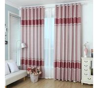 Wycian Cortina para ventana con ojales, raíz de loto, rojo, 2 unidades, poliéster, con relieve de cuatro bandas, 244 x 102 cm, para dormitorio