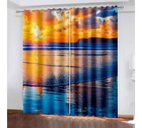 Wycian Cortinas bohemias con ojales para ventana, color naranja, 2 unidades, poliéster, puesta de sol, paisaje, 244 x 244 cm, para dormitorio