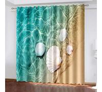 Wycian Cortinas bohemias decorativas para exteriores, color azul y beige, 2 unidades, poliéster, mar, playa, concha, altura 229 x ancho 152 cm, para dormitorio