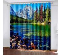 Wycian Cortinas bohemias verde verde 2 unidades poliéster lago naturaleza paisaje montañoso alto 274 x ancho 214 cm para dormitorio