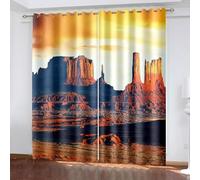 Wycian Cortinas Dormitorio 2 Cortinas Naranja Amarillo Marrón Poliéster Paisaje Monument Valley 214L X 214H Cm Clásico Simple Actualización 3.0