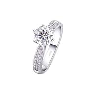 Wycian Created - Anillo de compromiso para mujer, color azul, 18 quilates, talla 0,5 CT, color blanco, con forma redonda, 6 pines, diseño de diamante, creado, 57.5, Oro blanco de 18 quilates, Diamante