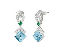 Wycian Pendientes colgantes para mujer, oro blanco/zafiro azul platino 950 | Gota geométrica Art-Deco, hipoalergénica, con sello, detalles finos, certificado de autenticidad