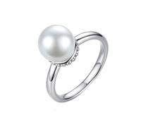 Wycian Promise Anillo con grabado de 18 quilates, anillos de plata de 18 quilates, oro blanco de 18 quilates, sello sin metal (Fashion Only), perla pulida con perla redonda, tamaño 45 (14,3), clásico