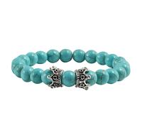 Wycian Pulsera de rosario de oro para hombre, pulseras de metal con cuentas de corona de piedra redonda blanca, elástica, 19 cm x 8 mm, para baile de graduación, 19CM x 8MM, Piedra