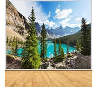 Wycian Tapiz de pared, árboles, bosque, tapiz, lago, montañas, paisaje, tapiz de pared, árbol, abeto, cielo, nubes, tapiz verde, 200 x 200 cm