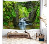 Wycian Tapiz de pared paisaje natural bosque toalla de pared cascada 200 x 200 paños de pared verde tapiz microfibra 200 x 200 cm (ancho x alto)