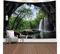 Wycian Tapiz de pared verde, tapiz natural cascada de pared, selva, montañas, tapiz de rocas, microfibra, lavable, XXL, 300 x 260 cm, W2Y2C0IA60NCA9VE005